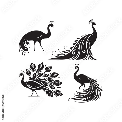 Regal Reverie: Ornate Peacock Silhouette Under Moon's Spellbinding Glow - Peacock Illustration
