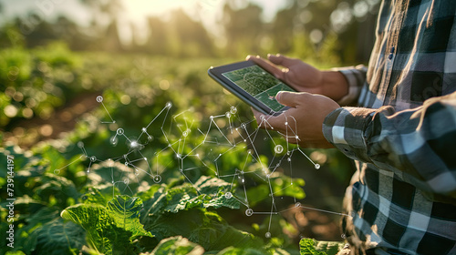 person using digital tablet for digitl farming - digital workflow and stream lined processes in agriculture
 photo