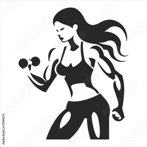 Girl bodybuilder lifts a barbell with a big weight, sports training in the gym, cartoon vector