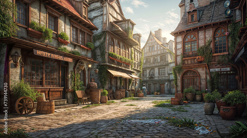 Cobblestone Street in a Medieval Town