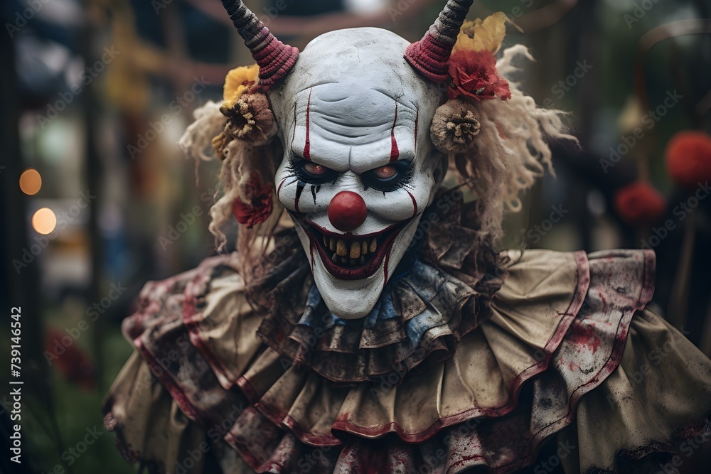 Carnival of Fear: Sinister Clown and Eerie Atmosphere. Concept Carnival of Fear, Sinister Clown, Eerie Atmosphere