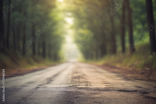 Empty dirty road with blurred bokeh in adventure view background bright filter style.

