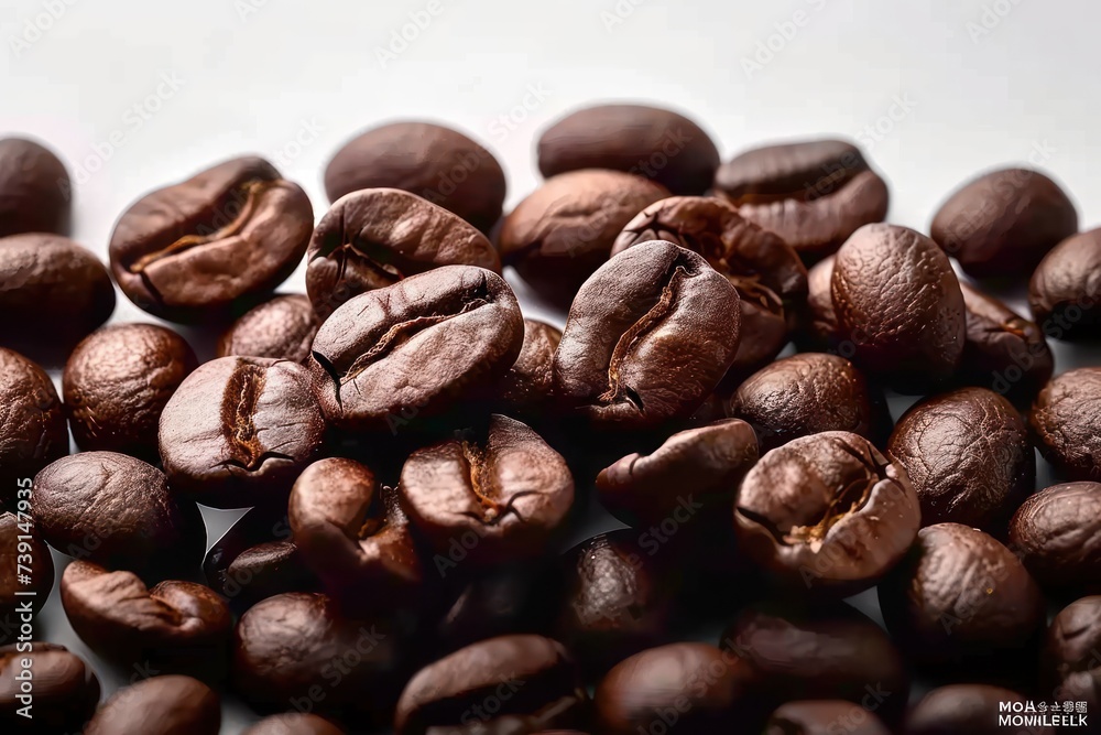 Fototapeta premium Close up of coffee beans as textured background detailed view capturing essence of freshly roasted beans perfect for espresso and gourmet beverages embodying rich aroma and energy of morning