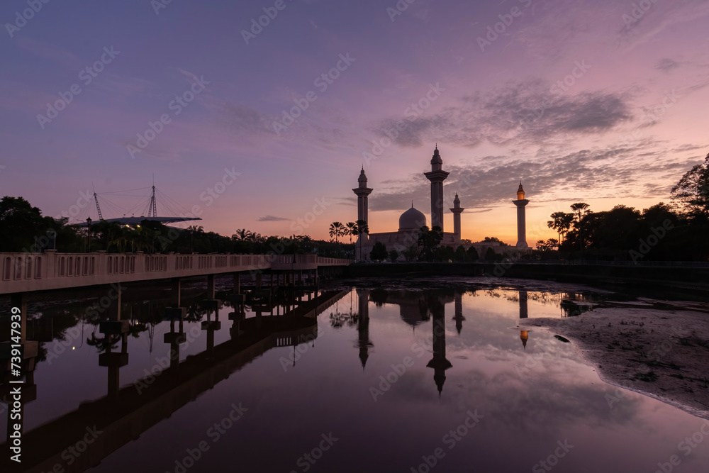Beautiful landscape of a mosque in Shah Alam Selangor during sunrise