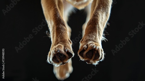 Closeup of a dog's paw in a jump on a black background. Animal in motion. © Vladimir