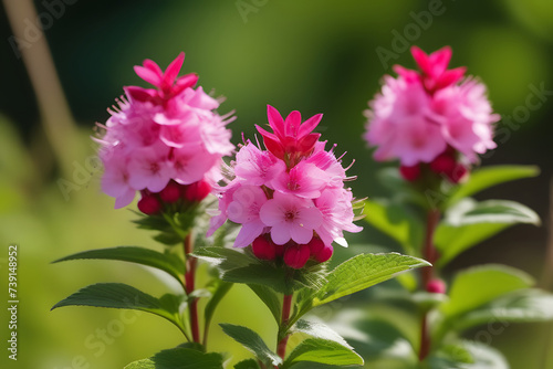 Group of Pink Flowers With Green Leaves