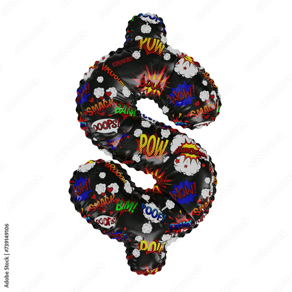 3D Helium Balloon Dollar $ Sign/Symbol with Action Comic Cartoon words Texture