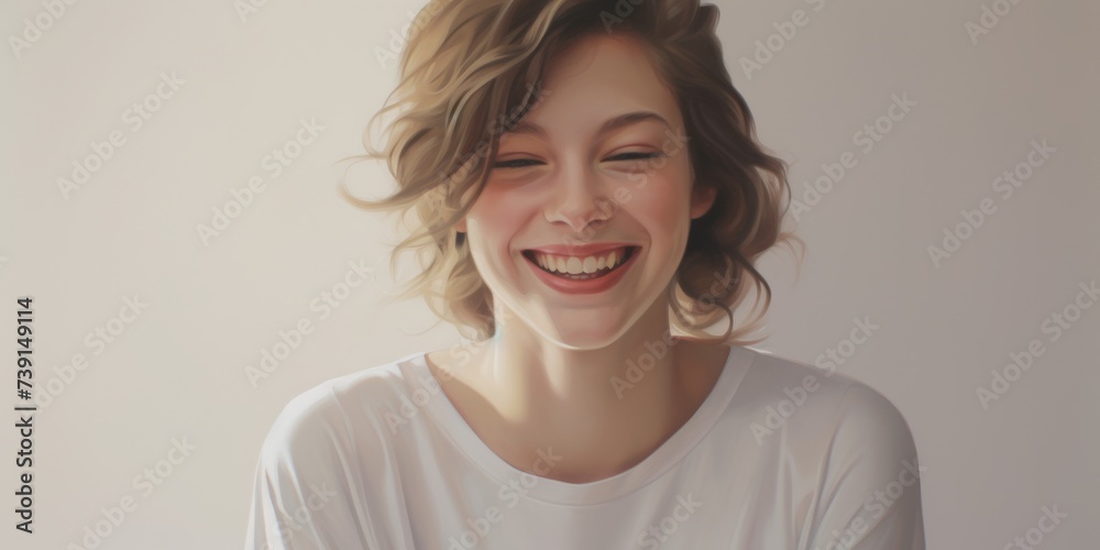 A joyous moment frozen in time, featuring a girl beaming with a bright smile, offering ample space for personalization. A joyous moment frozen in time, featuring a girl beaming with a bright smile, offering ample space for personalization.