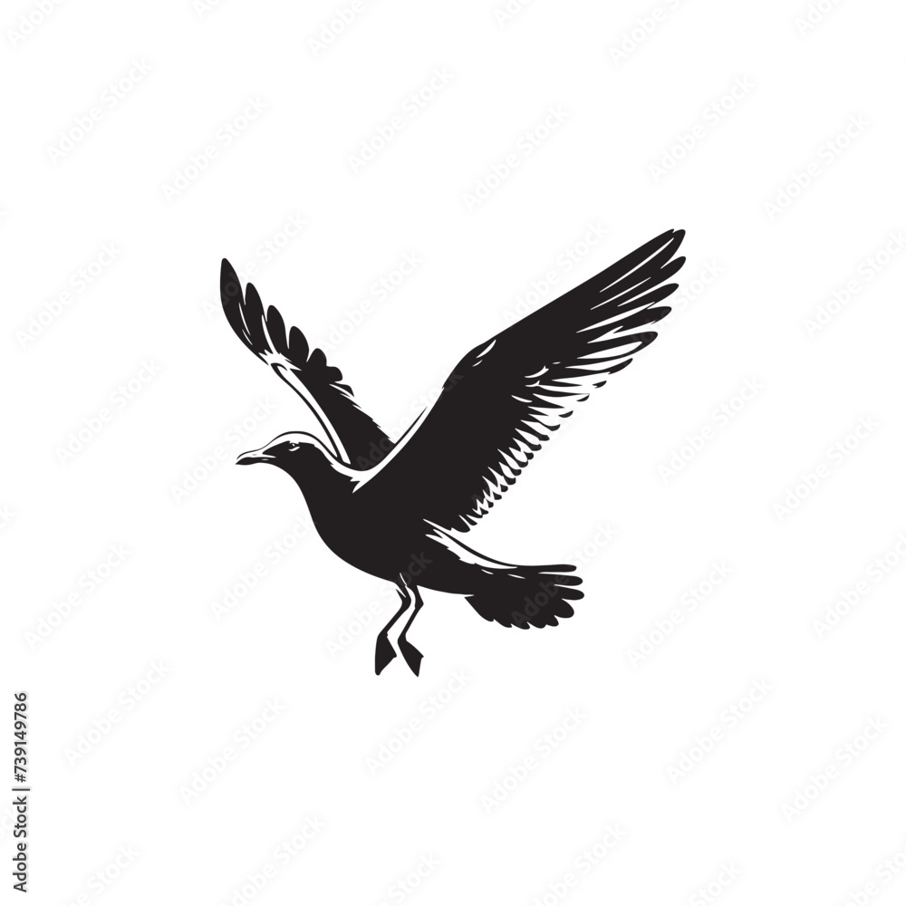 Obraz premium Celestial Serenity: Elegant Seagull Silhouette in Cosmic Flight - Seagull Illustration 