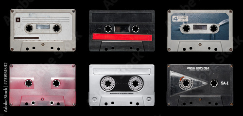 Old cassette tape collection with no label. audio cassette mockup templates photo