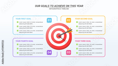 Goals to Achieve Infographic with 4 Options and Editable Text on a 16:9 Ratio for Business  Goals, Targets, and Website Design.