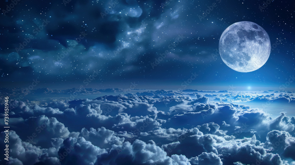 A mesmerizing glowing moon over a beautiful cloudscape in the night A mesmerizing glowing moon over a beautiful cloudscape in the night