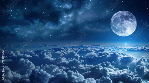 A mesmerizing glowing moon over a beautiful cloudscape in the night