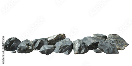 Obraz na plátně Realistic black stones scenery clipart on transparent backgrounds 3d render png