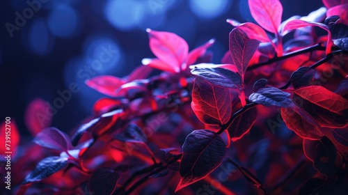 Small tropical leaves in neon colors. Creative fluorescent picture of exotic leaves.The concept of nature.