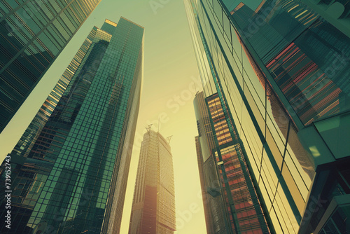 Toned image of modern office buildings and sky scrapers in central of the city realistic image photo