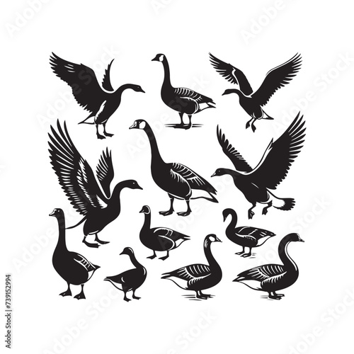 Radiant Resonance: Minimallest Goose Silhouette Amidst Starlight Brilliance - Goose Vector
