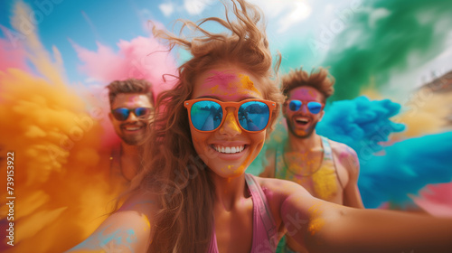 Young People Drenched in Joy at the Holi Festival