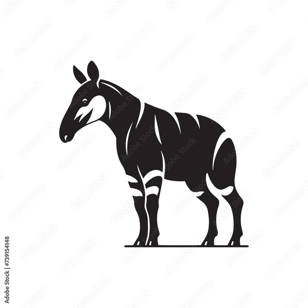 Purity of Lines: Okapi Silhouette Drawing with Delicate Details - Okapi Vector
