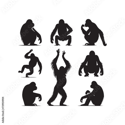 Celestial Elegance: Minimalist Orangutan Silhouette Dancing in Cosmic Glow - Orangutan Illustration
