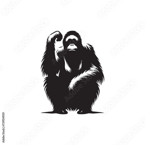 Timeless Tranquility: Delicate Orangutan Silhouette in Minimalist Hues - Orangutan Vector
