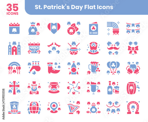 St Patrick's Day Flat two color Icons Set