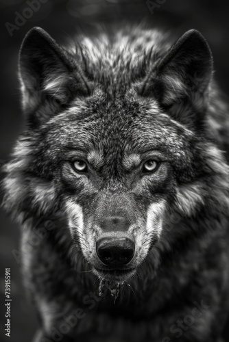 angry wolf - closeup black and white portrait