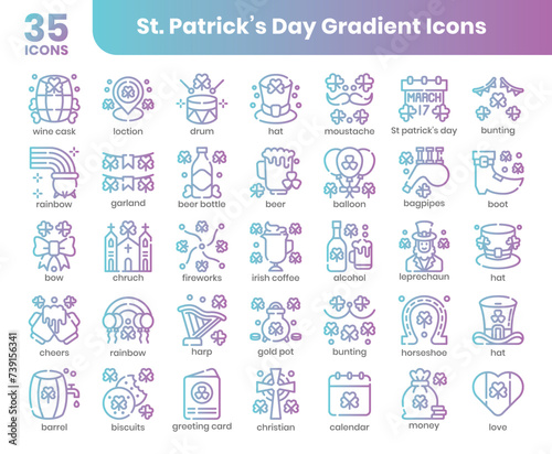 St Patrick's Day Gradient Outline Icons Set