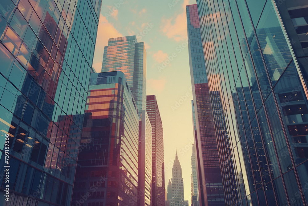Toned image of modern office buildings and sky scrapers in central of the city realistic image Toned image of modern office buildings and sky scrapers in central of the city realistic image