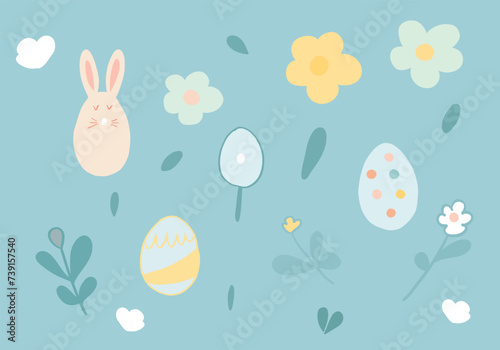 vector illustration spring set Easter eggs flowers twigs delicate pastel shades photo