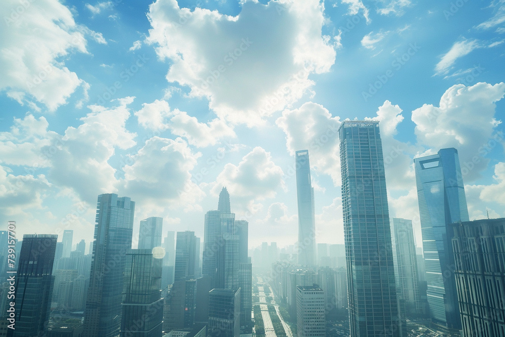 Toned image of modern office buildings and sky scrapers in central of the city realistic image Toned image of modern office buildings and sky scrapers in central of the city realistic image