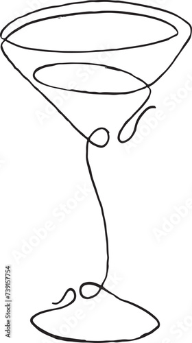Cocktail glasses champagne wine drawing in flat line style lineart vector