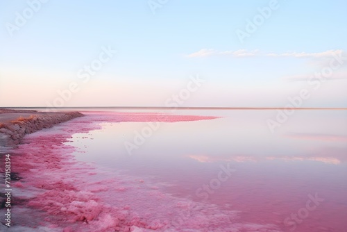 Fototapeta Naklejka Na Ścianę i Meble -  Pink Lake A salt lake with pink algae. Concept Salt Lake, Pink Algae, Unique Landscapes, Natural Wonders, Vibrant Colors