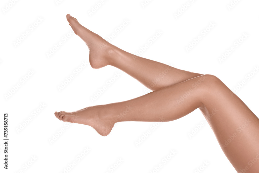 Woman with beautiful legs on white background, closeup Woman with beautiful legs on white background, closeup