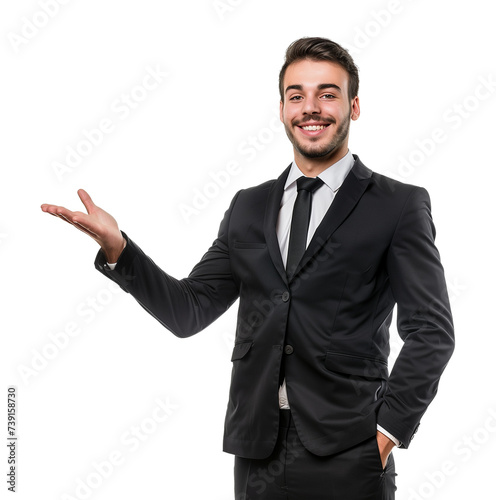 Businessman Showing Something on Hand Isolated on Transparent Background 