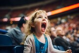 A young girl's loud cry echoes through indoor sports arenas. Concept Youth Sports, Emotional Moment, Indoor Arena, Dramatic Scene