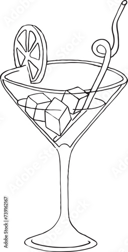 Continuous one line drawing cocktail line art vector illustration