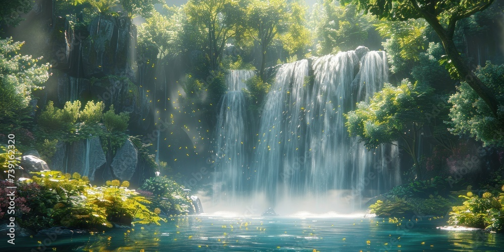 Enchanting waterfall in lush natural forest serene landscape where water cascades over rocks amidst green foliage creating tranquil travel destination perfect for outdoor photography and environmental Enchanting waterfall in lush natural forest serene landscape where water cascades over rocks amidst green foliage creating tranquil travel destination perfect for outdoor photography and environmental
