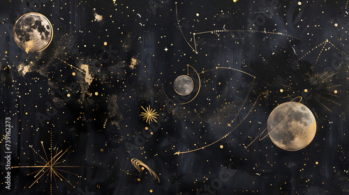 宇宙の魅力、星と月、惑星のイラスト photo