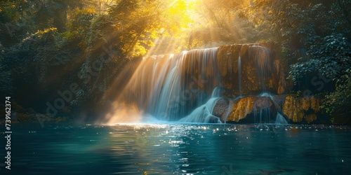 Wallpaper Mural Enchanting waterfall in lush natural forest serene landscape where water cascades over rocks amidst green foliage creating tranquil travel destination perfect for outdoor photography and environmental Torontodigital.ca