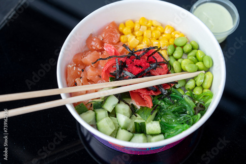 Taska bowl - raw fish salad served as a snack, Hawaiian cuisine photo