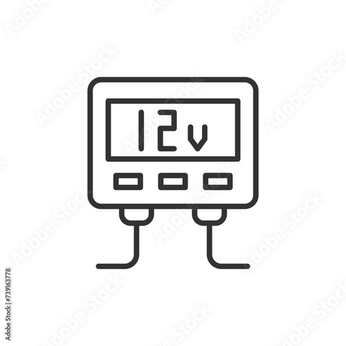 Inverter 12 - 220 V icon in line design. Inverter, 12V, 220V, Power, DC, AC, Voltage, Converter isolated on white background vector. Inverter 12 - 220 V editable stroke icon.
