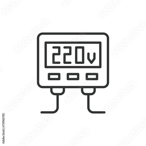 Inverter 12 - 220 V icon in line design. Inverter, 12V, 220V, Power, DC, AC, Voltage, Converter isolated on white background vector. Inverter 12 - 220 V editable stroke icon.