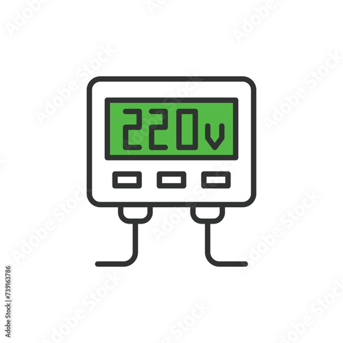 Inverter 12 - 220 V icon in line design, green. Inverter, 12V, 220V, Power, DC, AC, Voltage, Converter isolated on white background vector. Inverter 12 - 220 V editable stroke icon.