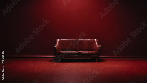 Beautiful red sofa on a plain dark red background