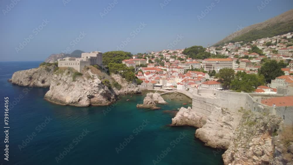 Fort Lovrijenac from the top walls of Dubrovnik city of Croatia. Looking Fort Lovrijenac fortress, over the West Harbour. Dubrovnik historic city of Croatia in Dalmatia. UNESCO World Heritage Site. Fort Lovrijenac from the top walls of Dubrovnik city of Croatia. Looking Fort Lovrijenac fortress, over the West Harbour. Dubrovnik historic city of Croatia in Dalmatia. UNESCO World Heritage Site.