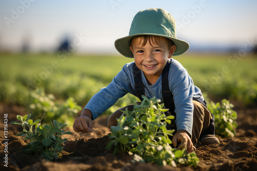 Boy on a soybeans field 