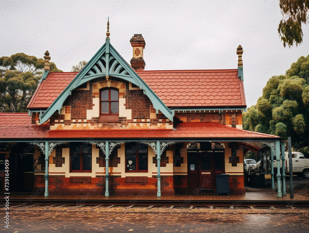 A charming old railway station with a distinctive arc design, captured in image 00361 00 rl. A charming old railway station with a distinctive arc design, captured in image 00361 00 rl.