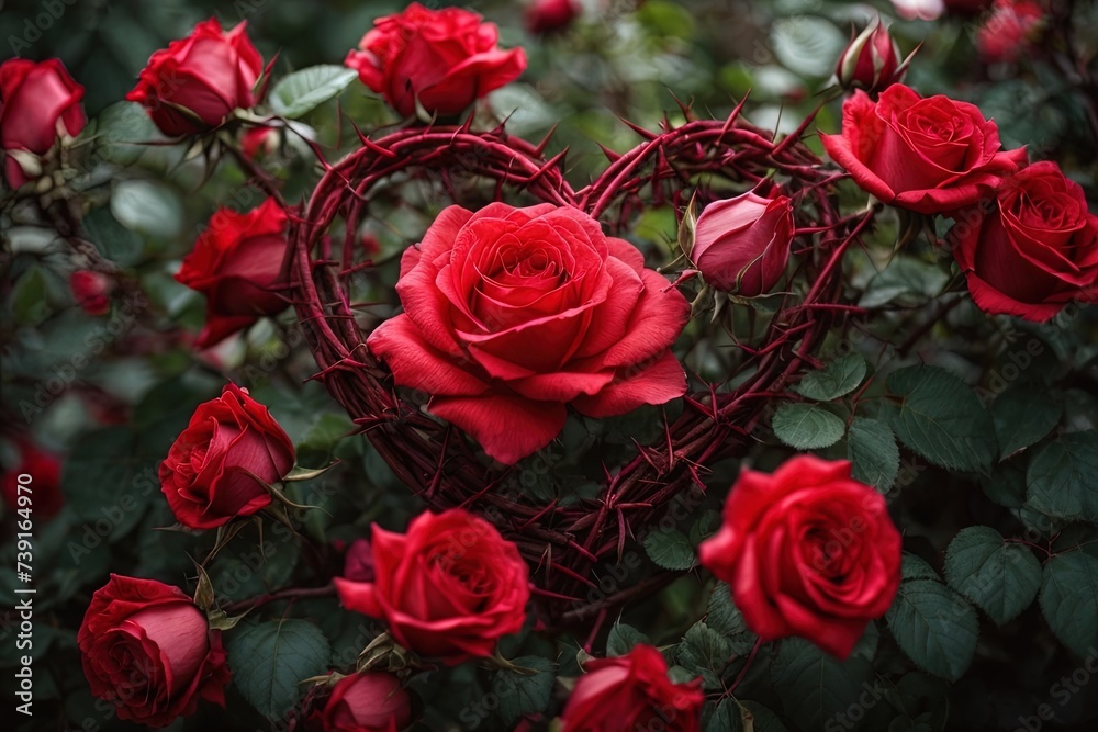 a rose bush with a heart thorn made with generative ai