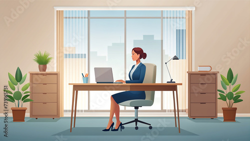 Businessman working on office vector flat style illustration for background.  © sadi